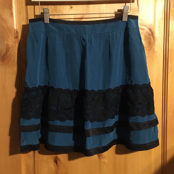 MORINE COMTE MARANT Blue Black Lace Trim Mini Skirt EUC 2 - Picture 1 of 6